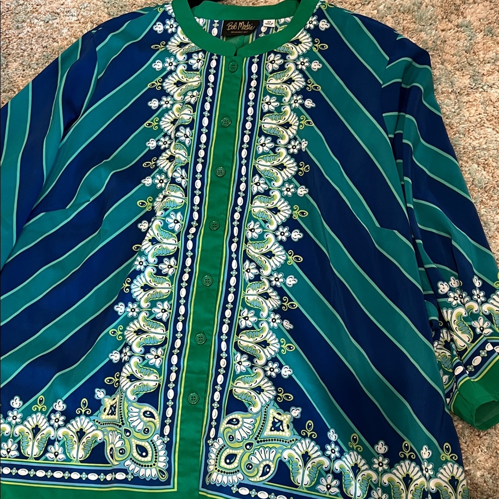 Bob Mackie Blue and Green Embroidered Blouse